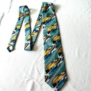 RM Style Vintage speedboat print silk tie